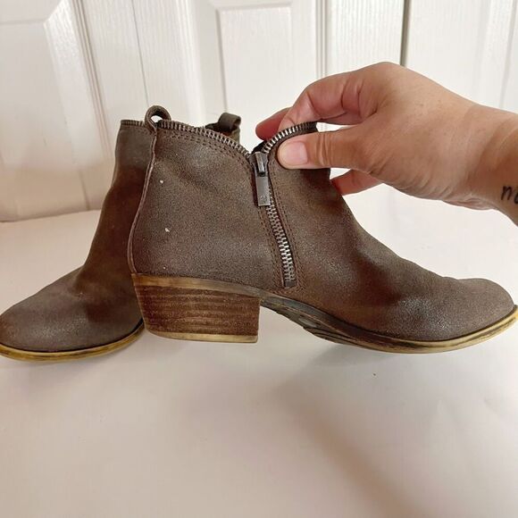 Lucky Brand Zipper Nubuck Leather Ankle Cowboy Western Bootie Boots - Picture 6 of 12